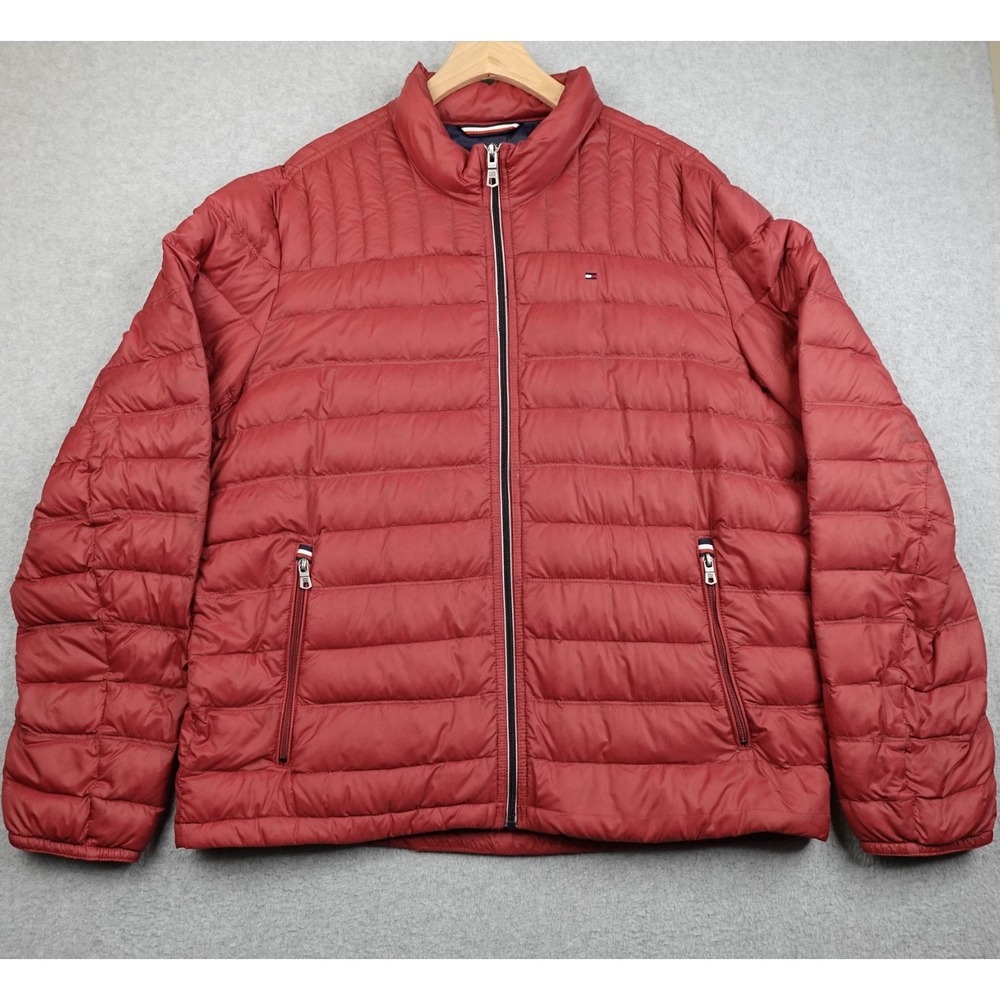 Tommy Hilfiger Natural Down Packable Jacket Mens XL Red Light Quilted Puffer